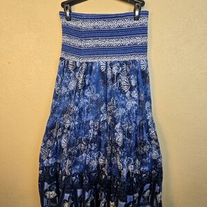 CELINA MOON Blue and White Flamingo Print Festival Skirt Small (5593)